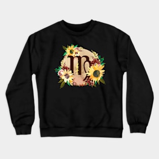 Virgo Zodiac Horoscope Maroon and Sunflower Floral Monogram Crewneck Sweatshirt